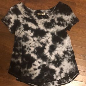 black and white tye dye shirt with front detailing